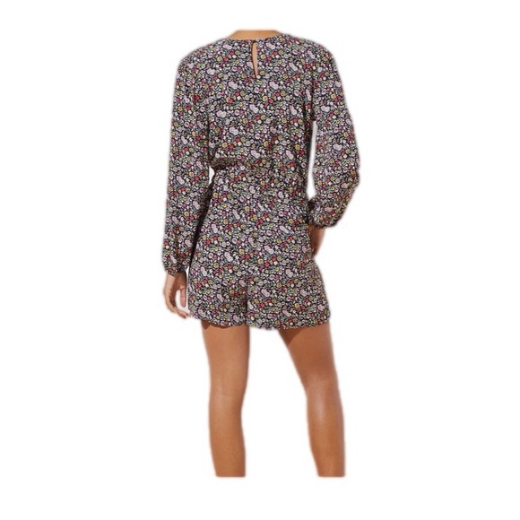 LOFT Multicolor Floral Garden Faux Wrap Ladderback accent Romper Pockets - Picture 5 of 11